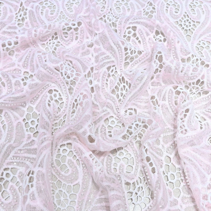 Blush Pink Color Imported Pearl Embellished Cutwork Crepe Fabric CF4681-1