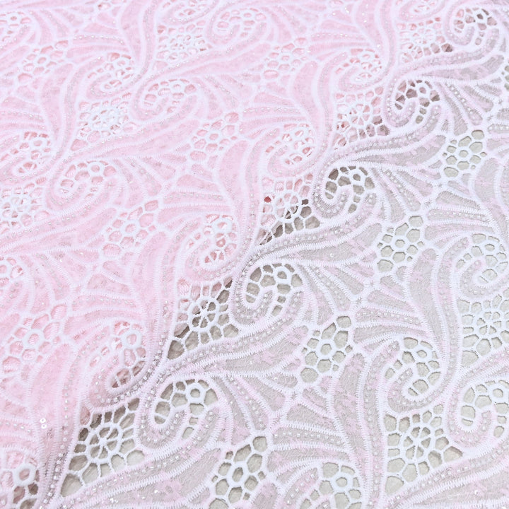 Blush Pink Color Imported Pearl Embellished Cutwork Crepe Fabric CF4681-1
