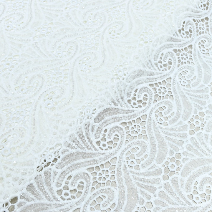 Off White Color Imported Pearl Embellished Cutwork Crepe Fabric CF4681-3