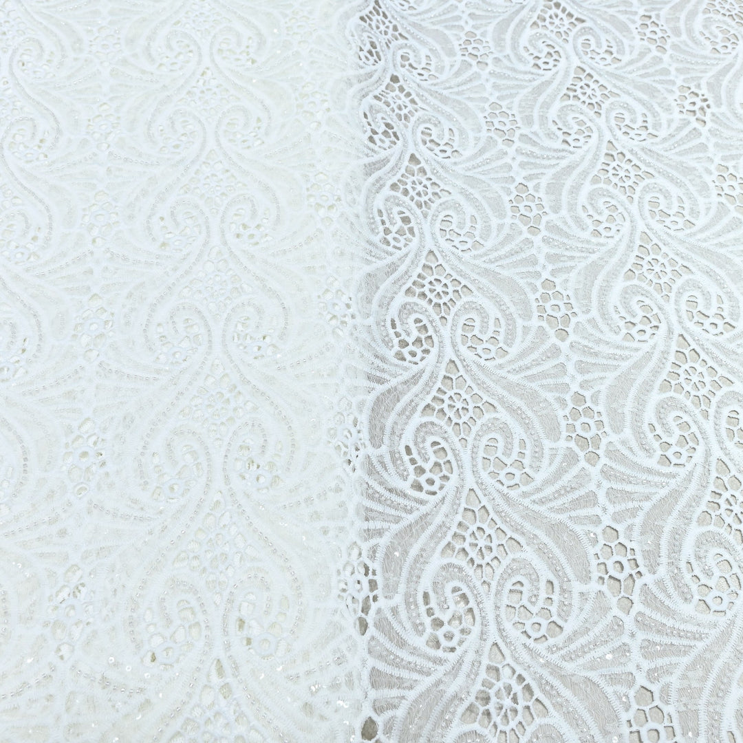 Off White Color Imported Pearl Embellished Cutwork Crepe Fabric CF4681-3