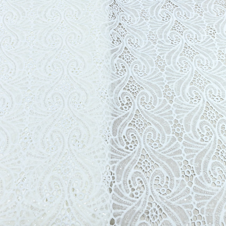 Off White Color Imported Pearl Embellished Cutwork Crepe Fabric CF4681-3