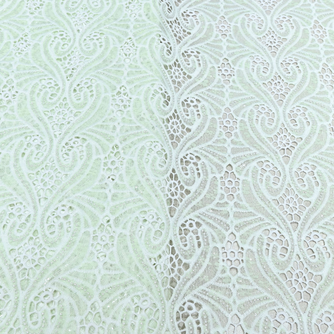 Mint Mist Green Color Imported Pearl Embellished Cutwork Crepe Fabric CF4681-4