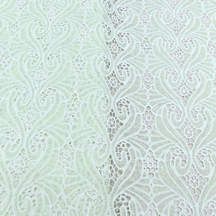 Mint Mist Green Color Imported Pearl Embellished Cutwork Crepe Fabric CF4681-4
