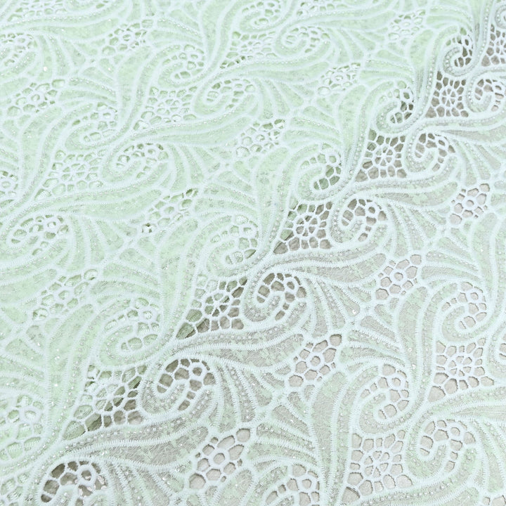 Mint Mist Green Color Imported Pearl Embellished Cutwork Crepe Fabric CF4681-4