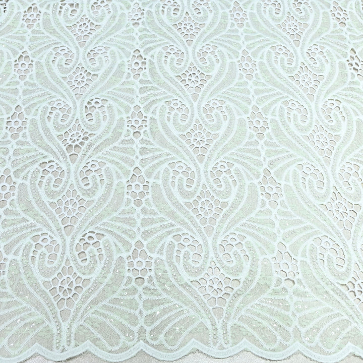 Mint Mist Green Color Imported Pearl Embellished Cutwork Crepe Fabric CF4681-4
