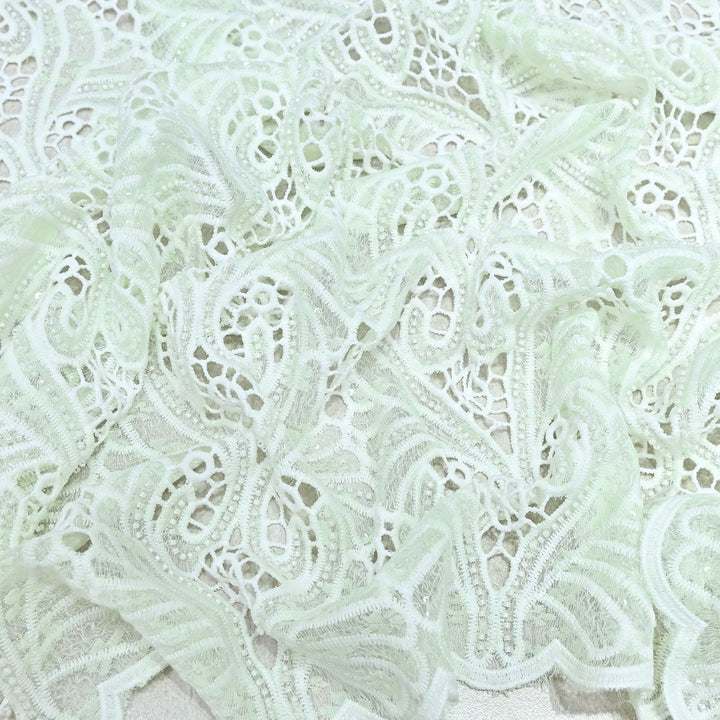 Mint Mist Green Color Imported Pearl Embellished Cutwork Crepe Fabric CF4681-4