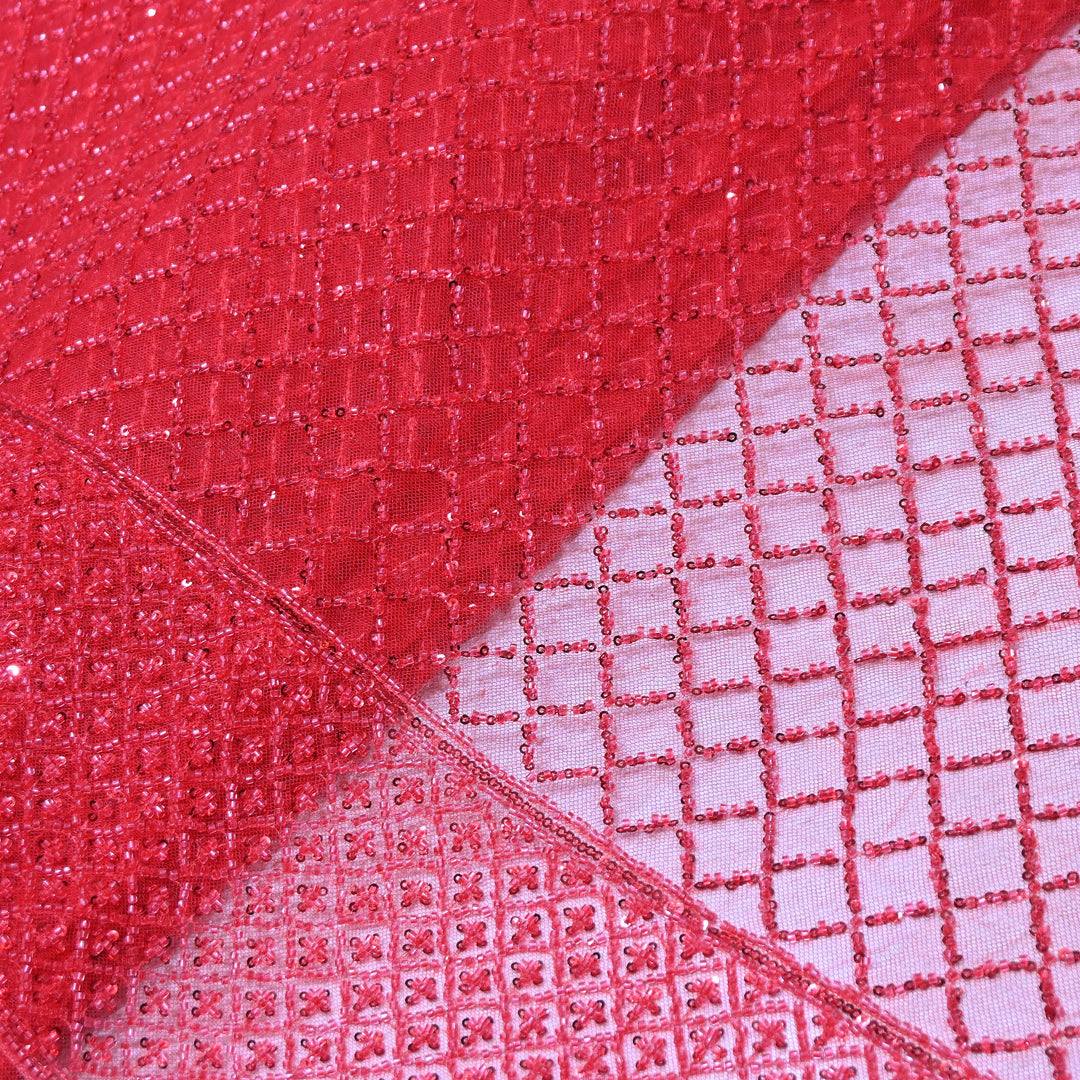 Premium Imported Net Embroidery Fabric | Designer Net Embroidered Fabric-CF4778-C