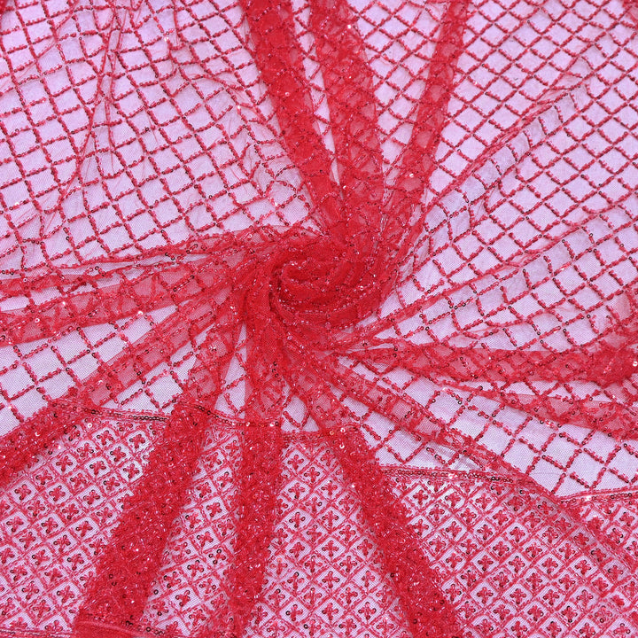 Premium Imported Net Embroidery Fabric | Designer Net Embroidered Fabric-CF4778-C