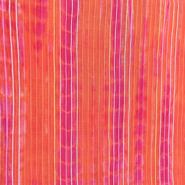 Tie & Dye Mul Chanderi Fabric with Thread Stripe Work – Lightweight Summer Designer Fabric MF05605-1