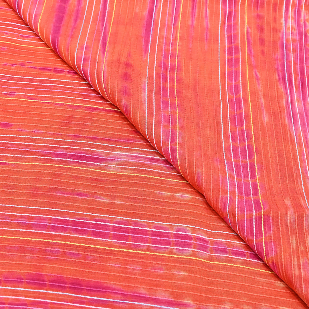 Tie & Dye Mul Chanderi Fabric with Thread Stripe Work – Lightweight Summer Designer Fabric MF05605-1