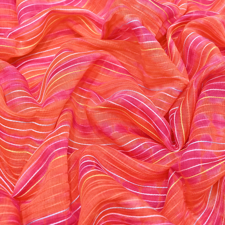 Tie & Dye Mul Chanderi Fabric with Thread Stripe Work – Lightweight Summer Designer Fabric MF05605-1