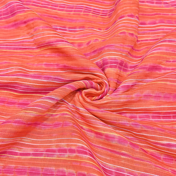 Tie & Dye Mul Chanderi Fabric with Thread Stripe Work – Lightweight Summer Designer Fabric MF05605-1