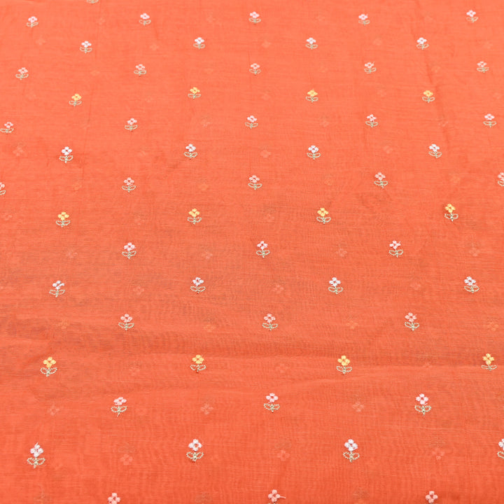 Orange Color Mul Chanderi Thread Buti Embroidery Fabric- Chanderi Buti MF5610-1