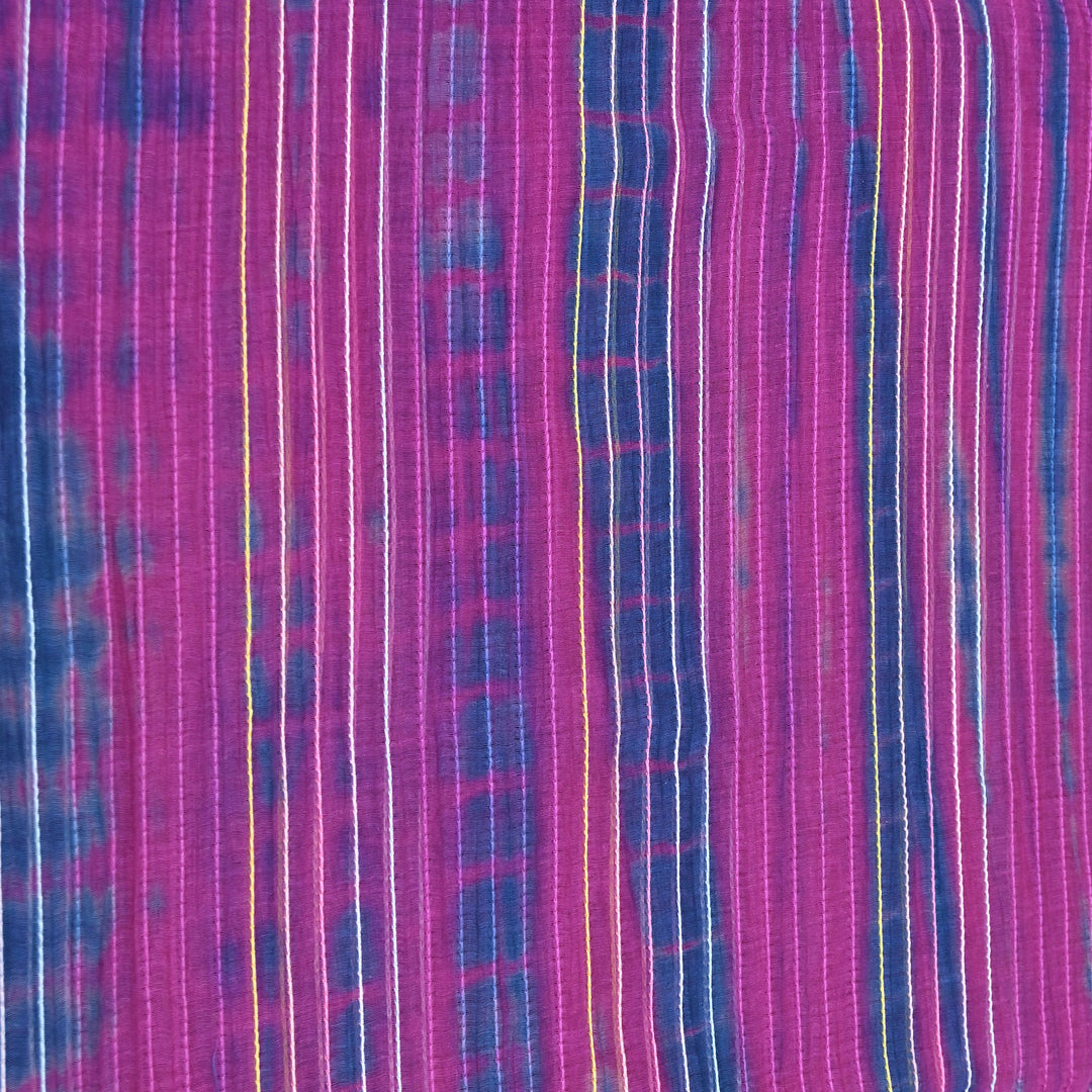 Tie & Dye Mul Chanderi Fabric with Thread Stripe Work – Lightweight Summer Designer Fabric MF05605-2