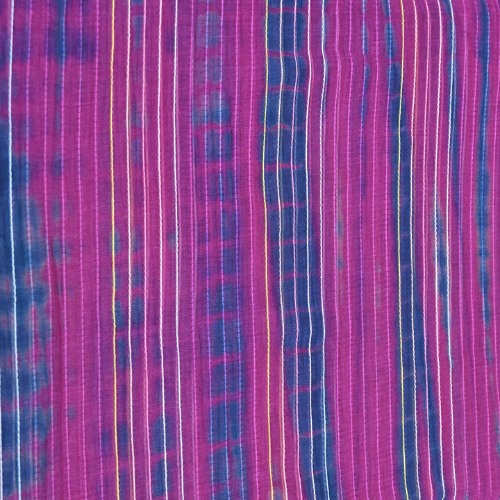 Tie & Dye Mul Chanderi Fabric with Thread Stripe Work – Lightweight Summer Designer Fabric MF05605-2