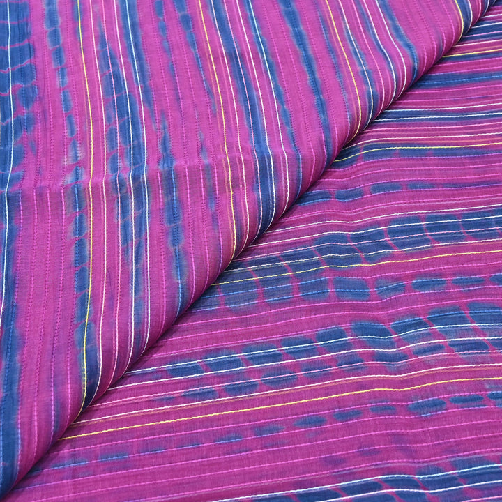 Tie & Dye Mul Chanderi Fabric with Thread Stripe Work – Lightweight Summer Designer Fabric MF05605-2