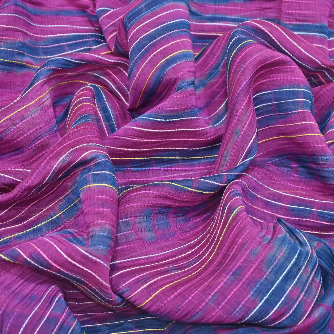 Tie & Dye Mul Chanderi Fabric with Thread Stripe Work – Lightweight Summer Designer Fabric MF05605-2