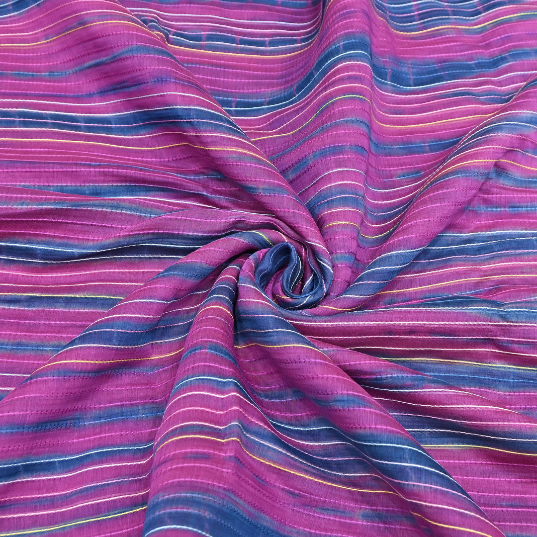 Tie & Dye Mul Chanderi Fabric with Thread Stripe Work – Lightweight Summer Designer Fabric MF05605-2