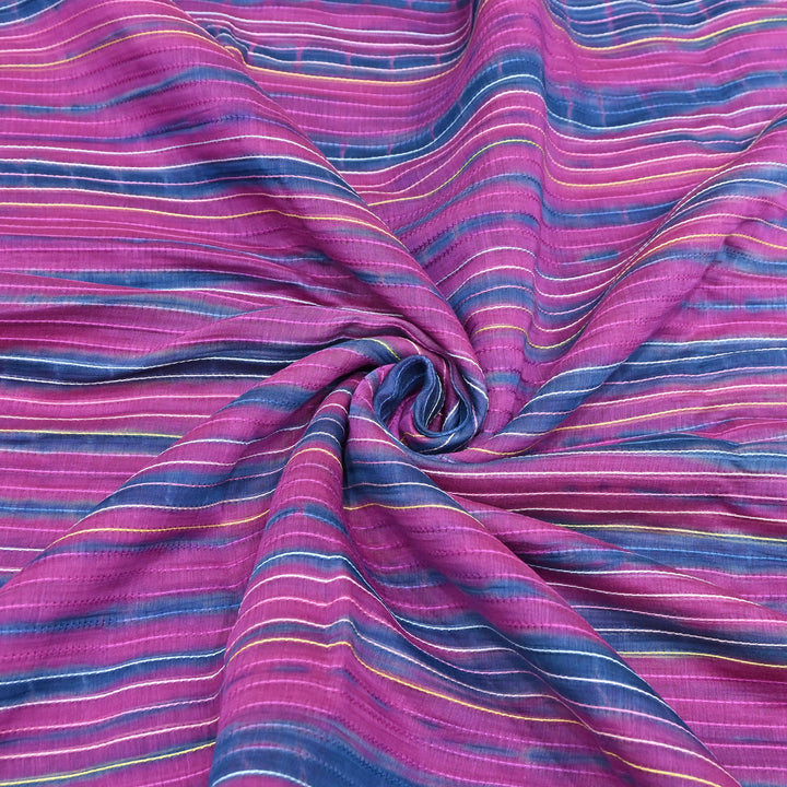 Tie & Dye Mul Chanderi Fabric with Thread Stripe Work – Lightweight Summer Designer Fabric MF05605-2