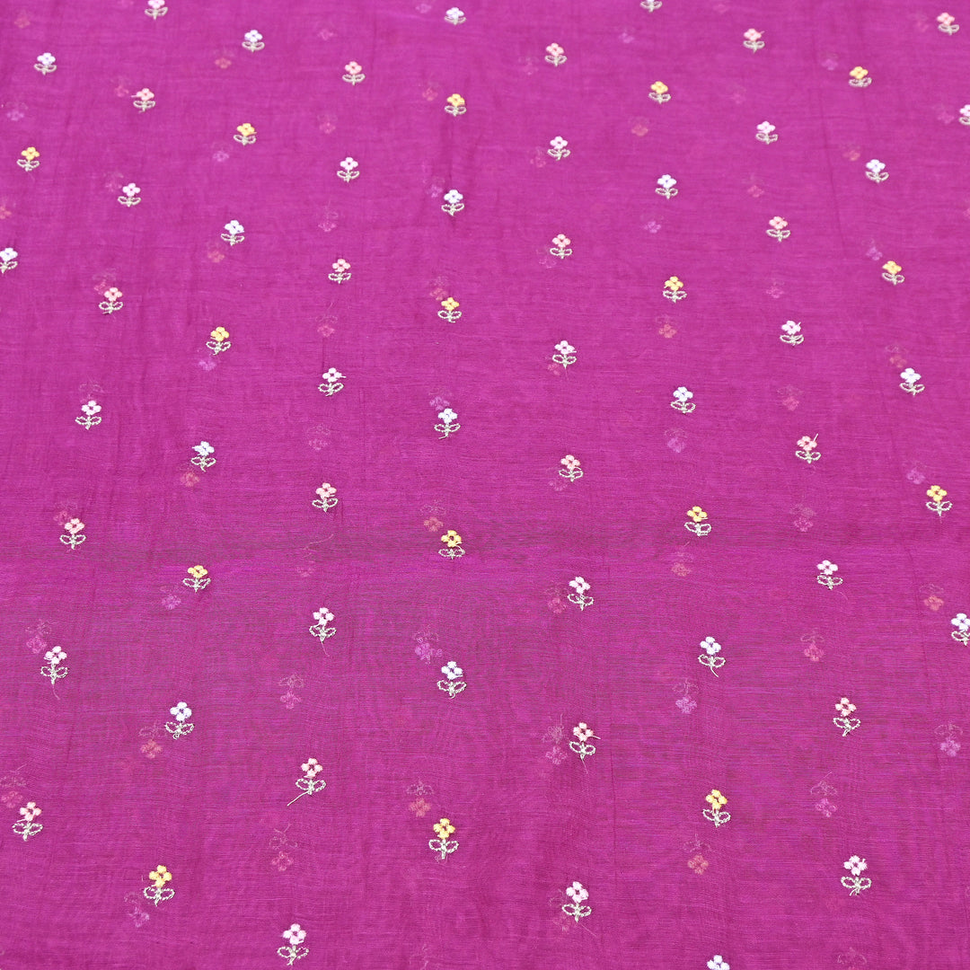 Purple Color Mul Chanderi Thread Buti Embroidery Fabric- Chanderi Buti MF5610-2