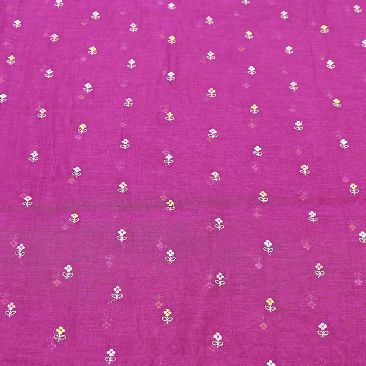 Purple Color Mul Chanderi Thread Buti Embroidery Fabric- Chanderi Buti MF5610-2