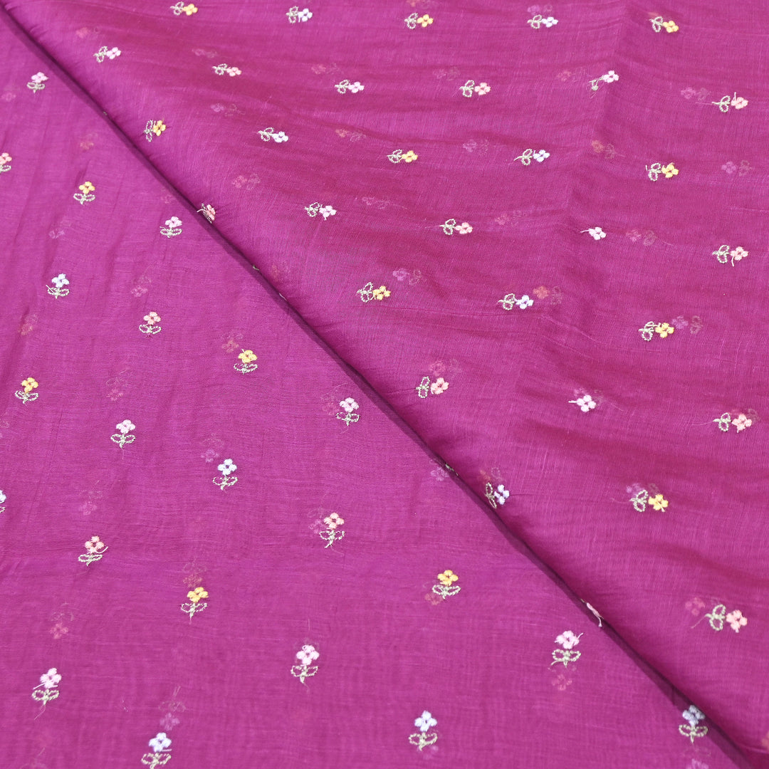 Purple Color Mul Chanderi Thread Buti Embroidery Fabric- Chanderi Buti MF5610-2