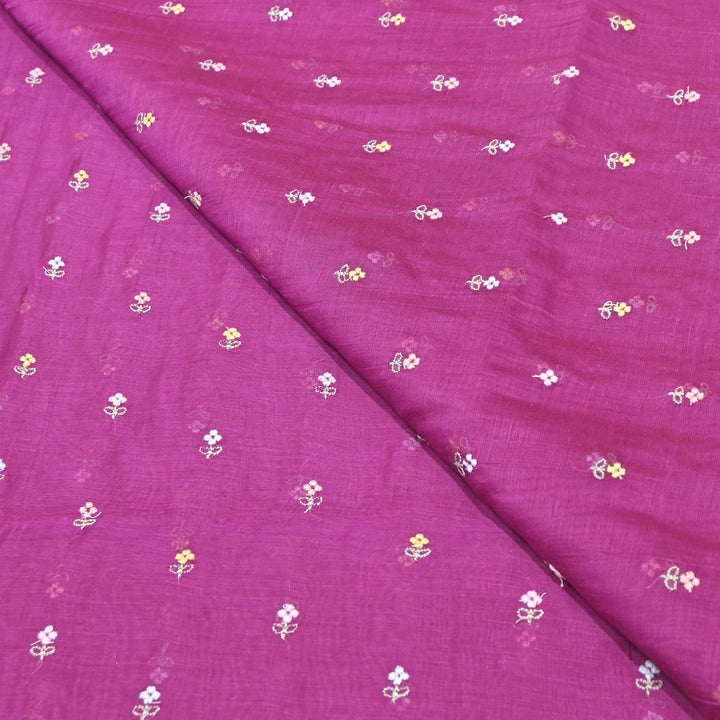 Purple Color Mul Chanderi Thread Buti Embroidery Fabric- Chanderi Buti MF5610-2