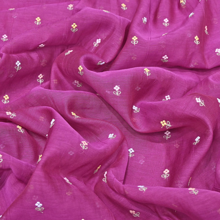 Purple Color Mul Chanderi Thread Buti Embroidery Fabric- Chanderi Buti MF5610-2