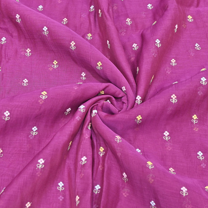 Purple Color Mul Chanderi Thread Buti Embroidery Fabric- Chanderi Buti MF5610-2