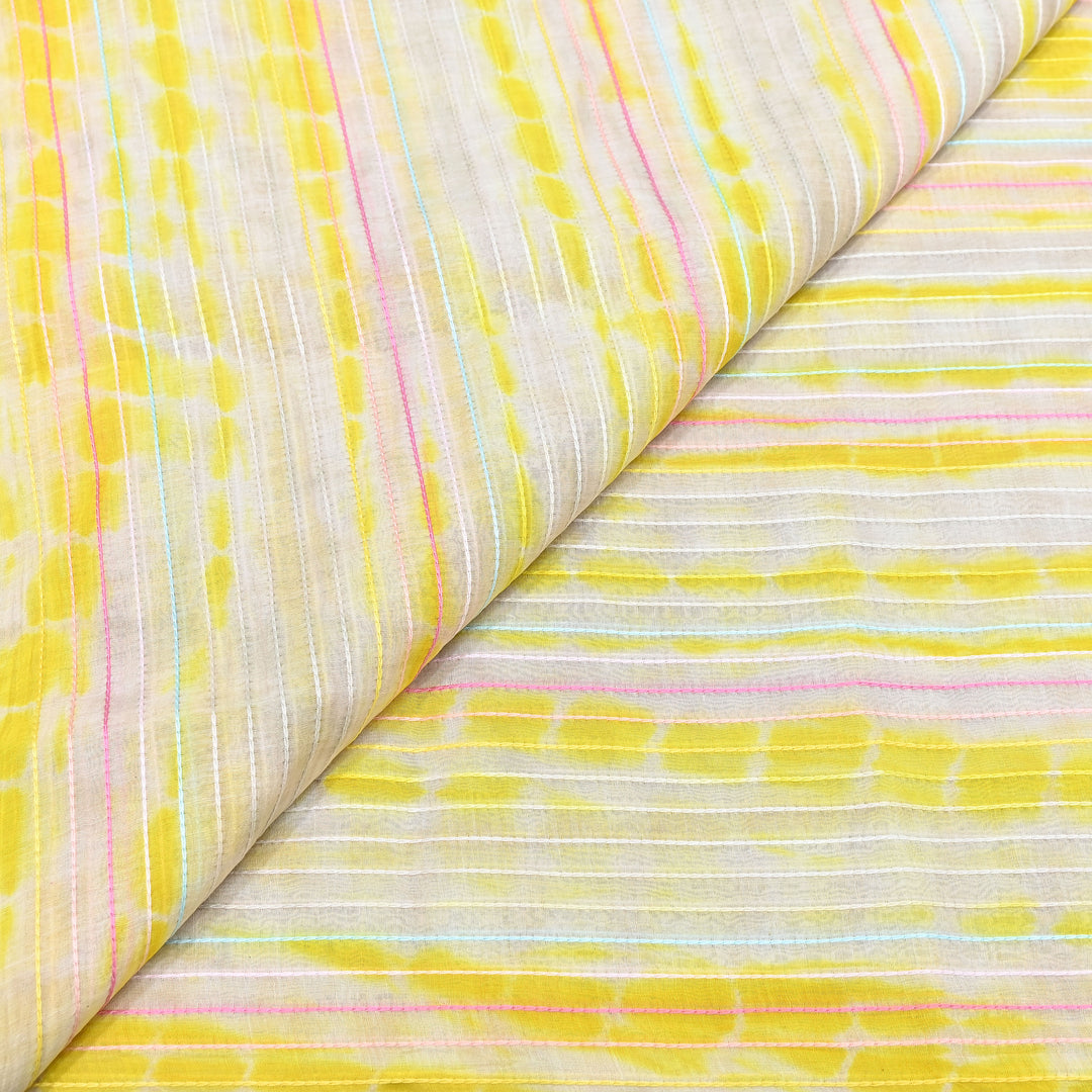 Tie & Dye Mul Chanderi Fabric with Thread Stripe Work – Lightweight Summer Designer Fabric MF05605-3
