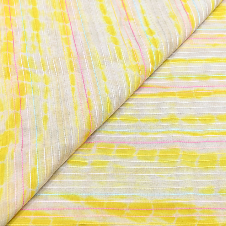 Tie & Dye Mul Chanderi Fabric with Thread Stripe Work – Lightweight Summer Designer Fabric MF05605-3