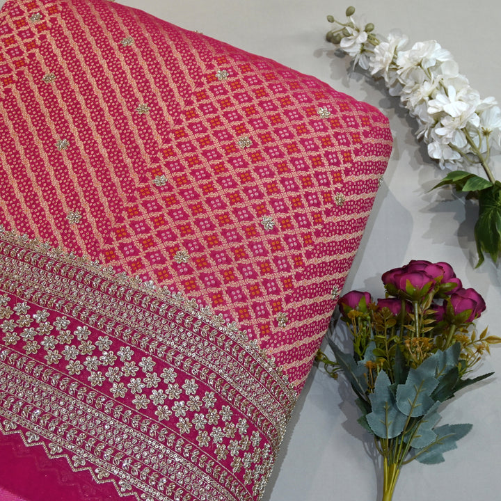 Viscose Georgette Bandhni Printed Embroidery Fabric