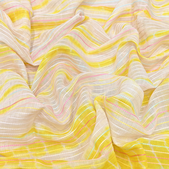 Tie & Dye Mul Chanderi Fabric with Thread Stripe Work – Lightweight Summer Designer Fabric MF05605-3