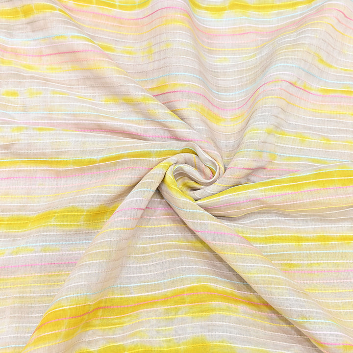 Tie & Dye Mul Chanderi Fabric with Thread Stripe Work – Lightweight Summer Designer Fabric MF05605-3