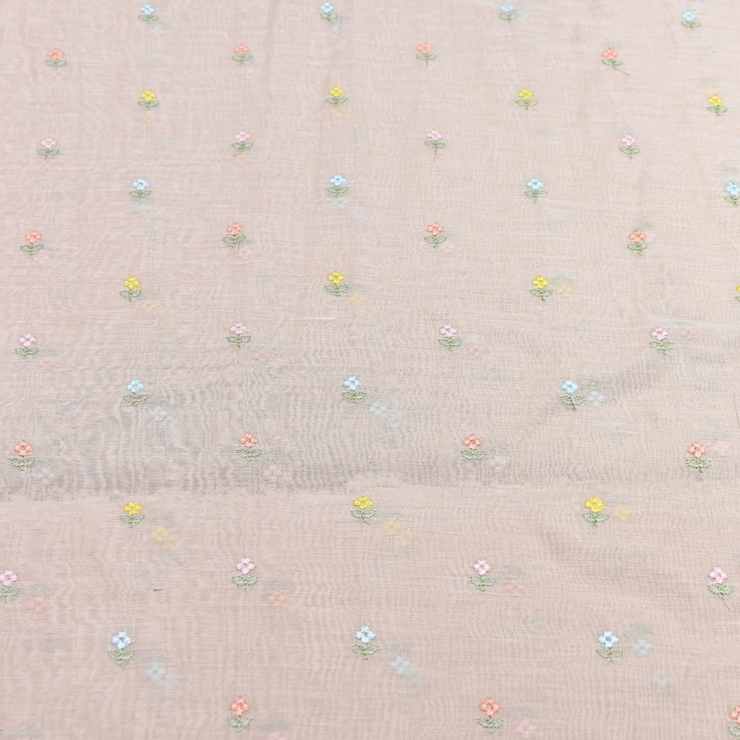 Beige Color Mul Chanderi Thread Buti Embroidery Fabric- Chanderi Buti MF5610-3
