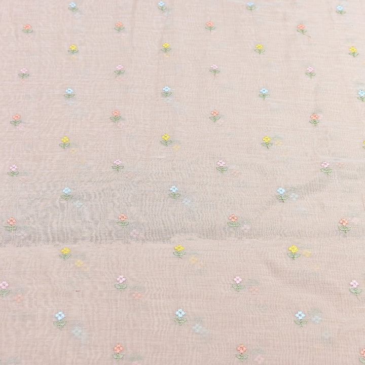 Beige Color Mul Chanderi Thread Buti Embroidery Fabric- Chanderi Buti MF5610-3