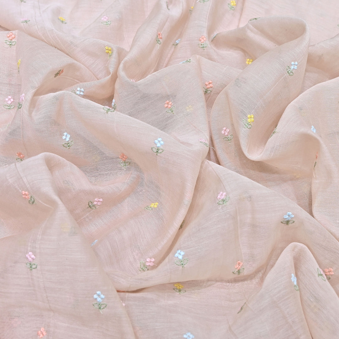 Beige Color Mul Chanderi Thread Buti Embroidery Fabric- Chanderi Buti MF5610-3