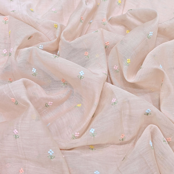Beige Color Mul Chanderi Thread Buti Embroidery Fabric- Chanderi Buti MF5610-3