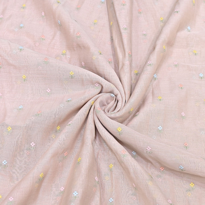 Beige Color Mul Chanderi Thread Buti Embroidery Fabric- Chanderi Buti MF5610-3