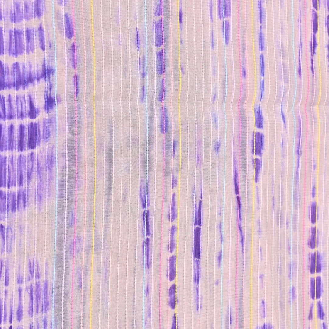 Tie & Dye Mul Chanderi Fabric with Thread Stripe Work – Lightweight Summer Designer Fabric MF05605-5