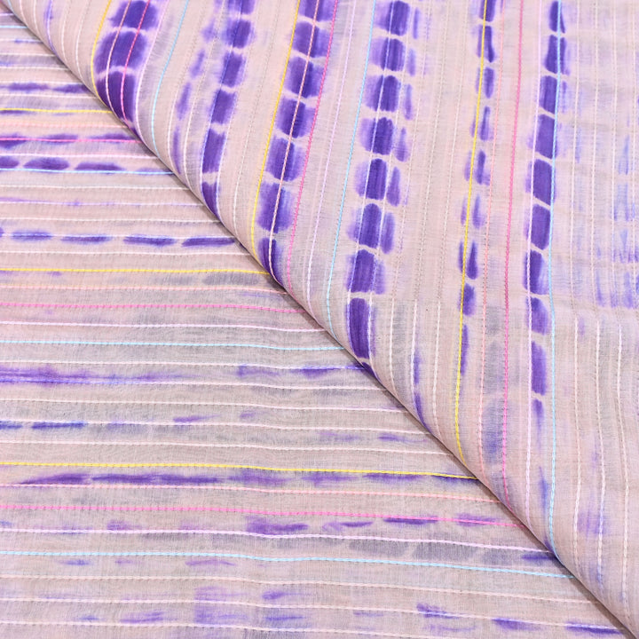 Tie & Dye Mul Chanderi Fabric with Thread Stripe Work – Lightweight Summer Designer Fabric MF05605-5