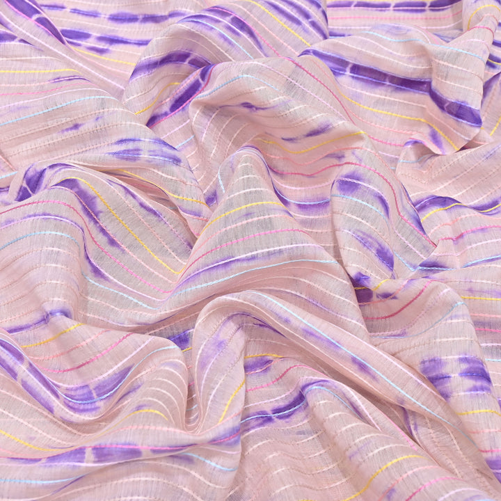 Tie & Dye Mul Chanderi Fabric with Thread Stripe Work – Lightweight Summer Designer Fabric MF05605-5