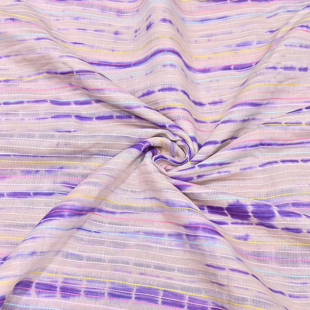 Tie & Dye Mul Chanderi Fabric with Thread Stripe Work – Lightweight Summer Designer Fabric MF05605-5