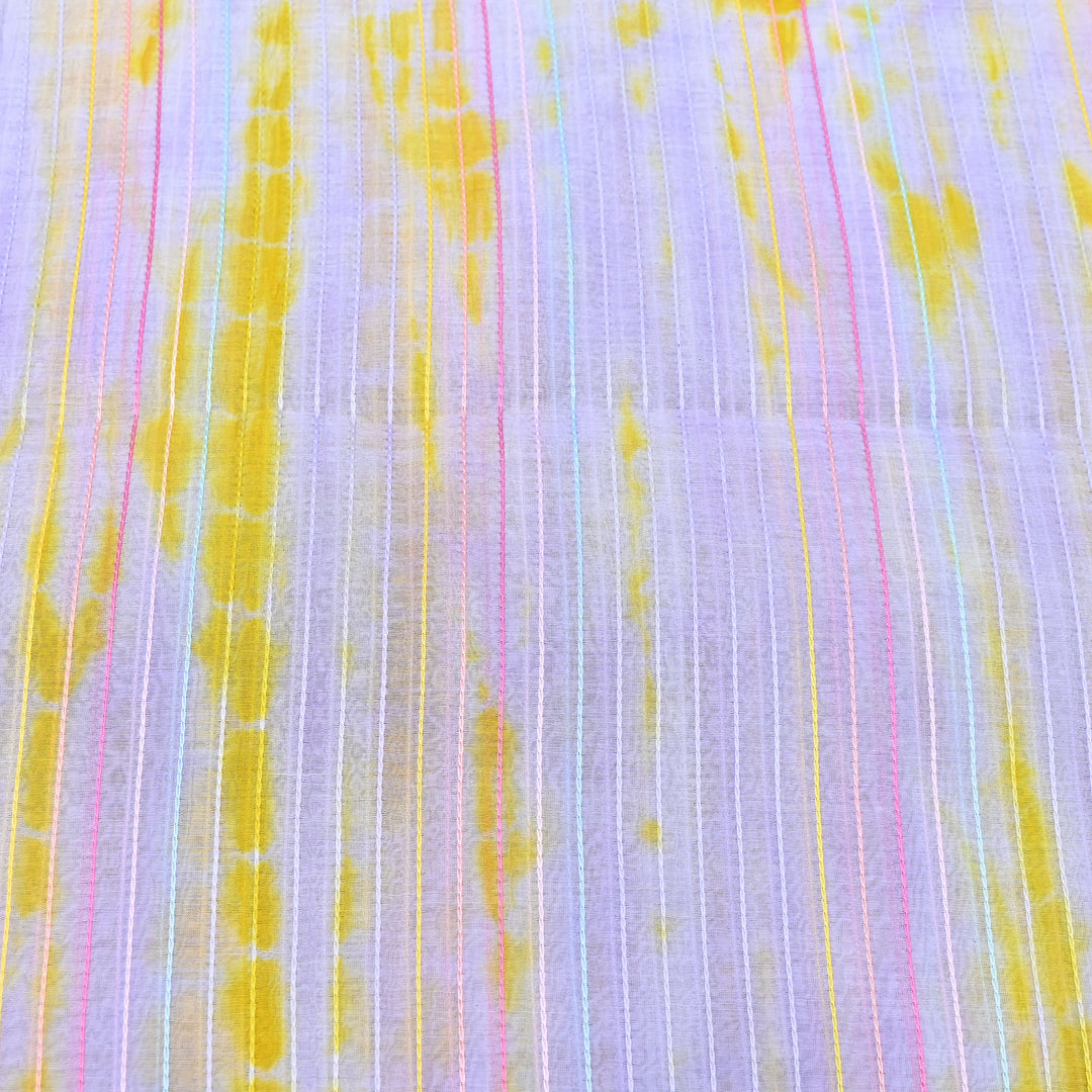 Tie & Dye Mul Chanderi Fabric with Thread Stripe Work – Lightweight Summer Designer Fabric MF05605-4