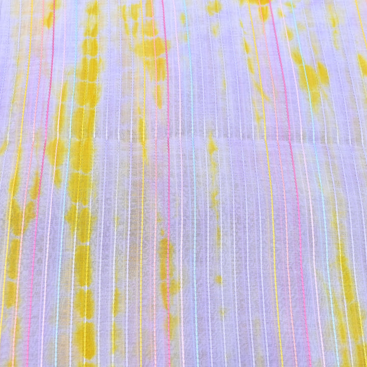 Tie & Dye Mul Chanderi Fabric with Thread Stripe Work – Lightweight Summer Designer Fabric MF05605-4