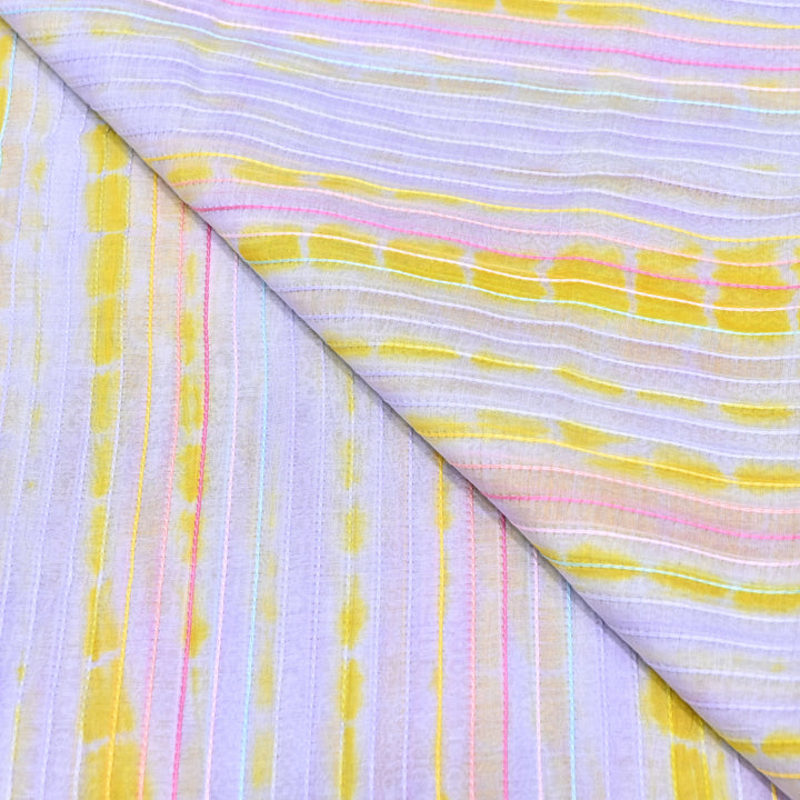 Tie & Dye Mul Chanderi Fabric with Thread Stripe Work – Lightweight Summer Designer Fabric MF05605-4