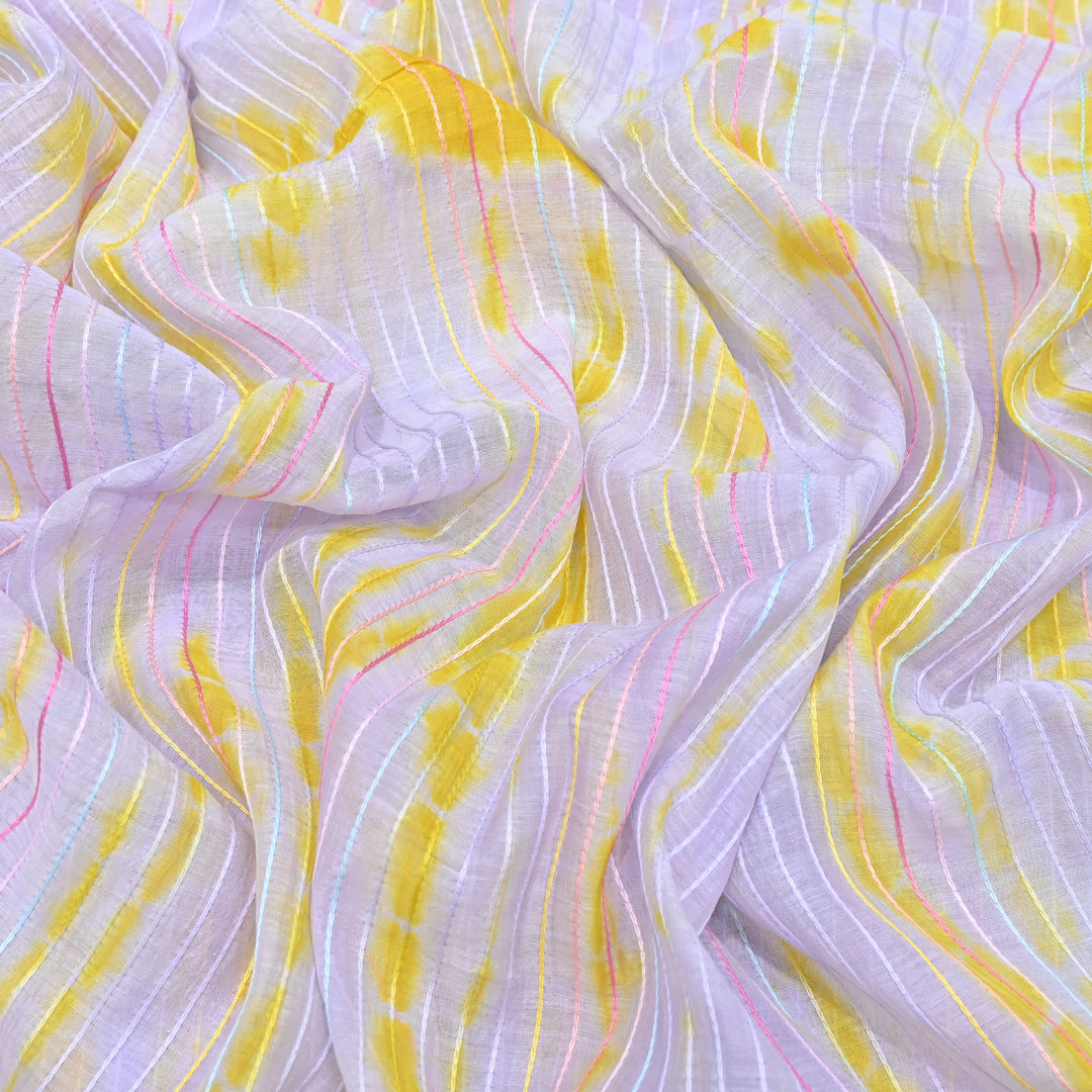 Tie & Dye Mul Chanderi Fabric with Thread Stripe Work – Lightweight Summer Designer Fabric MF05605-4