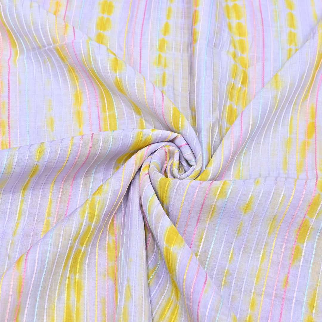 Tie & Dye Mul Chanderi Fabric with Thread Stripe Work – Lightweight Summer Designer Fabric MF05605-4