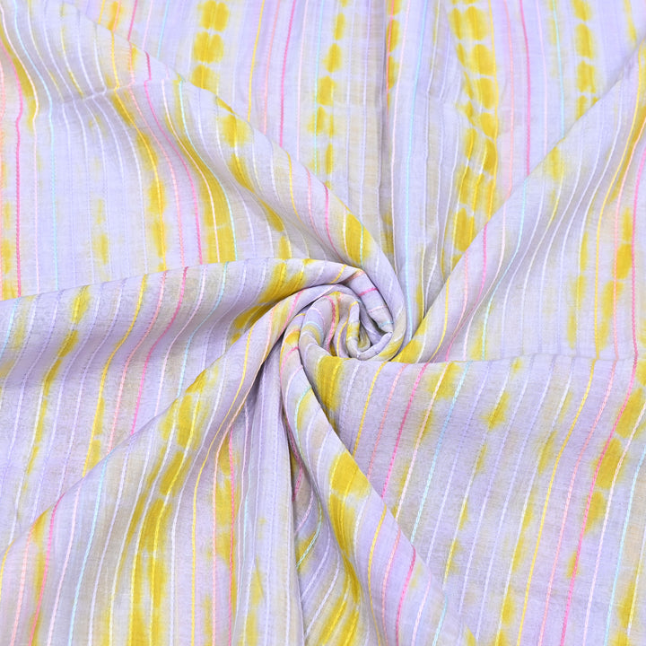 Tie & Dye Mul Chanderi Fabric with Thread Stripe Work – Lightweight Summer Designer Fabric MF05605-4