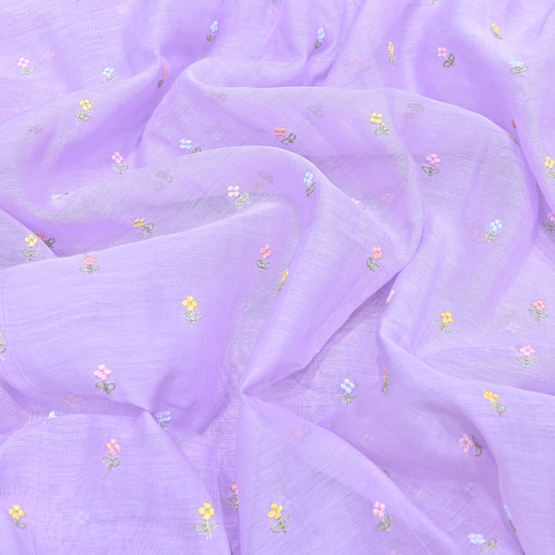 Pastel Lavender Color Mul Chanderi Thread Buti Embroidery Fabric- Chanderi Buti MF5610-4